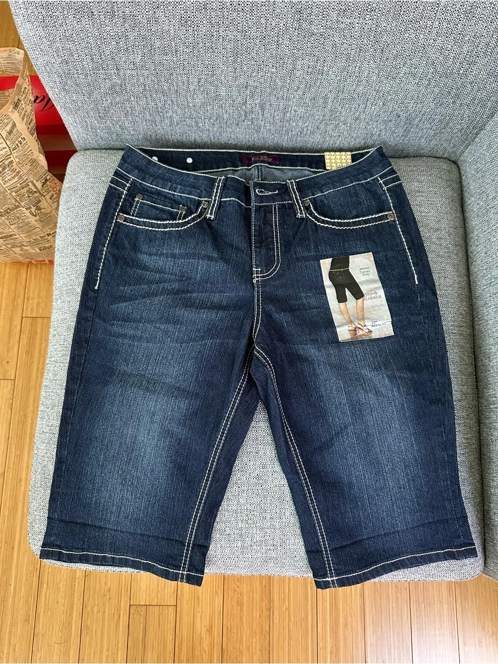 Royalty by YMI Dark Wash Embroidered Denim Bermuda Shorts Size 10
